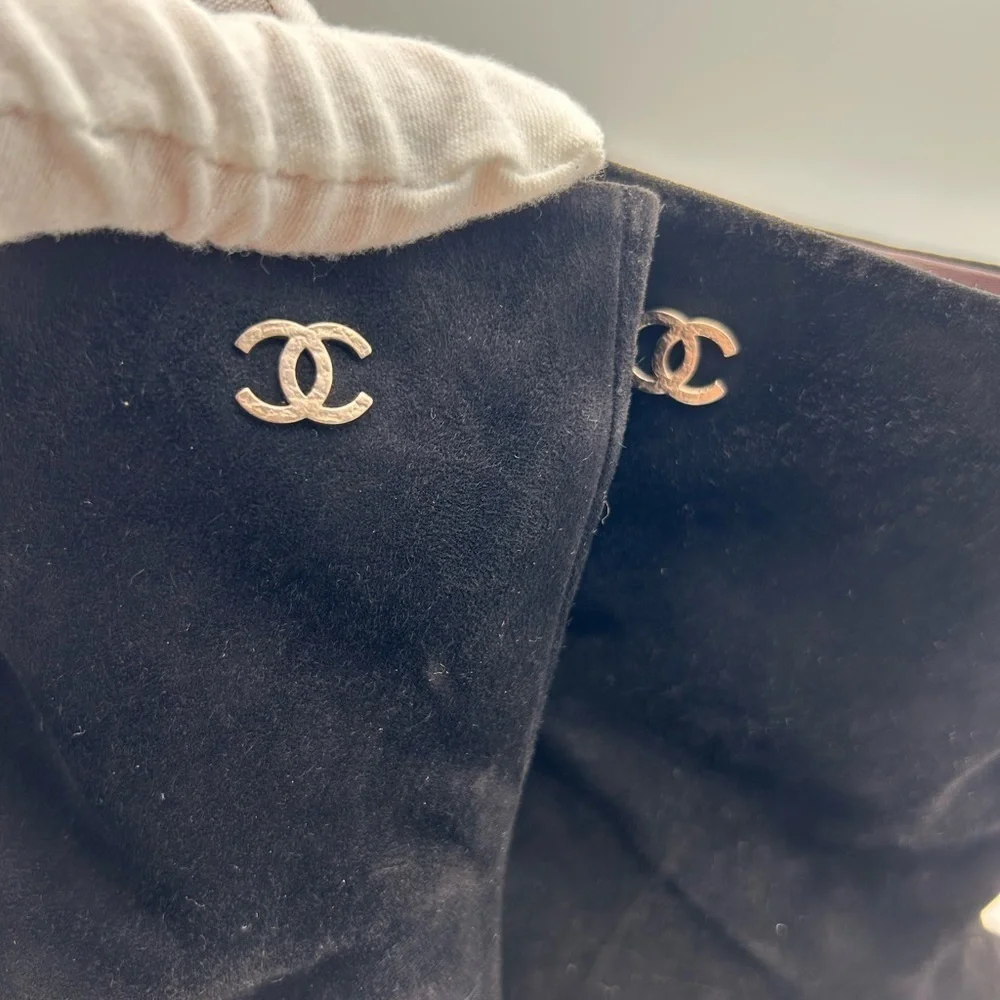 CHANEL Black Suede CC Calfskin Short Boots Made in Italy Size 38 Box Dustbags